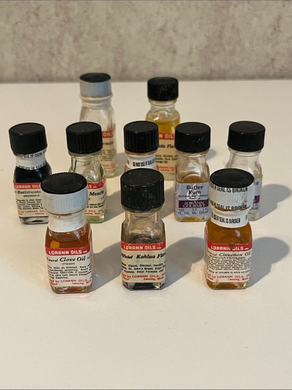 Lot of LorAnn Flavoring Oil Sample Bottles - Assorted Amber Liquids Opened 10 pc